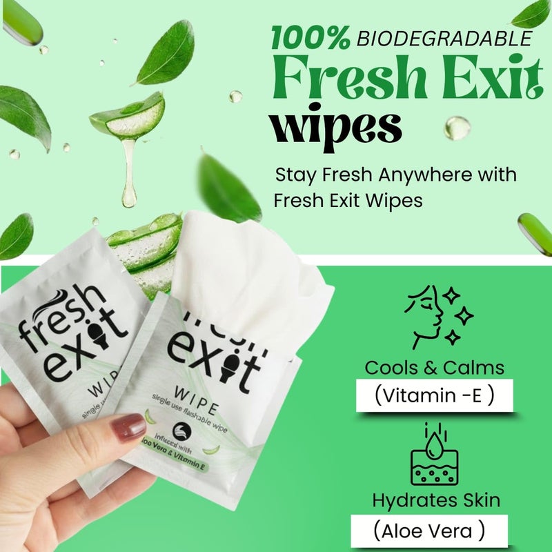 FreshExit Flushable Wipes for Adults â€“ 36 Individually Wrapped Biodegradable Wet Wipes, Travel Size, Extra-Large Unscented, hypoallergenic â€“ Feminine Hygiene & Personal Care Wipes - Image 5